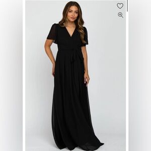 PinkBlush Black Chiffon Short Sleeve Maternity Maxi Dress